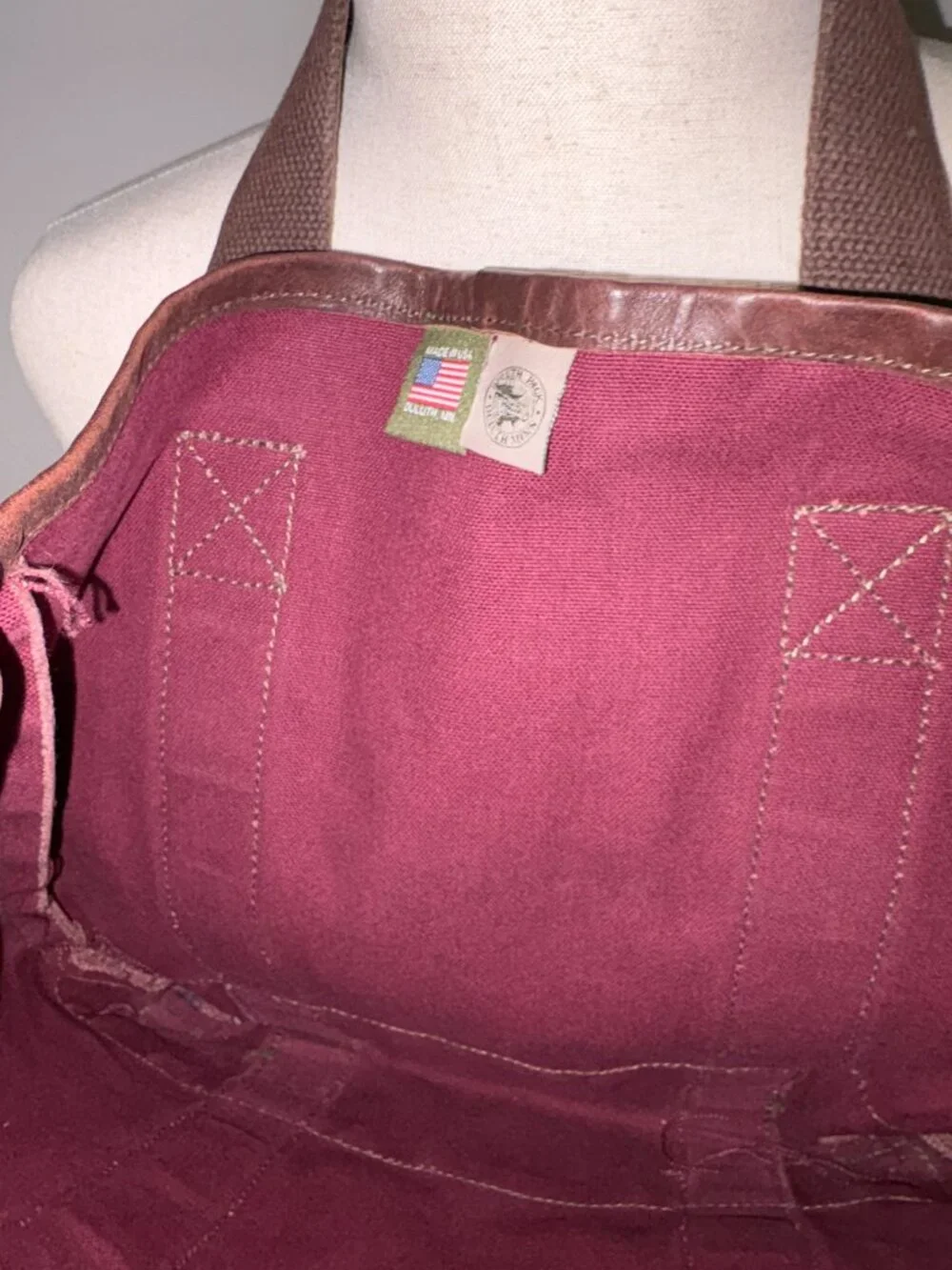Vintage Duluth Pack Canvas Tote Bag Burgundy Maroon Brown USA 2006 - Picture 6 of 12